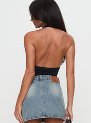 Two Summers Plunge Neck Bodysuit Black