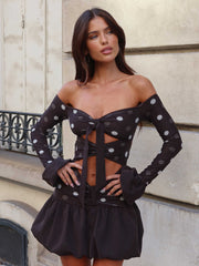 ELYSHA MINI DRESS CHOC POLKA DOT