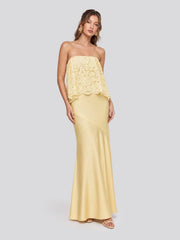 Lace Patchwork Satin Bandeau Maxi Dress