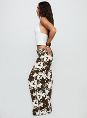 Baccarat Mid Rise Wide Leg Belted Pant Cow Print