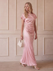 Captivating Presence Satin Cowl Back Maxi Dress